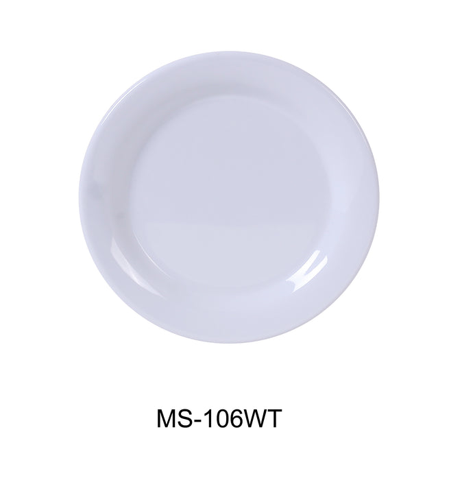 Yanco MS-106WT Mile Stone Narrow Rim Round Plate, 6.5" Diameter, Melamine, White Color, Pack of 48