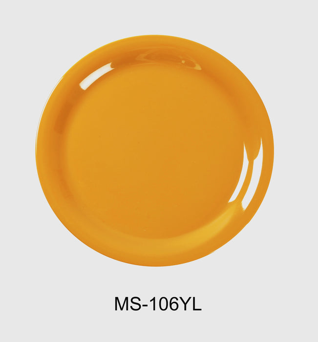 Yanco MS-106YL Mile Stone Narrow Rim Round Plate, 6.5" Diameter, Melamine, Yellow Color, Pack of 48