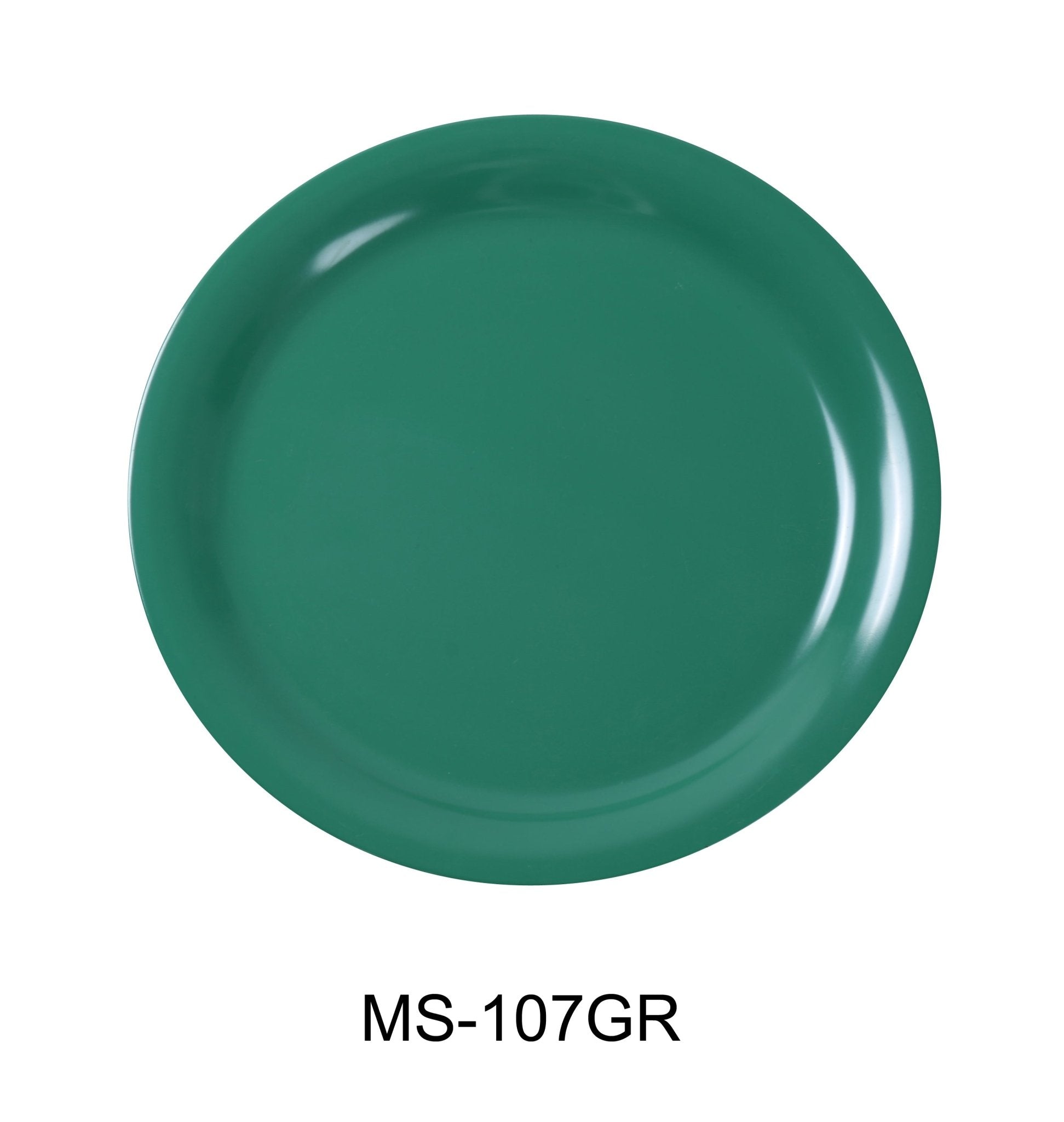 Yanco MS - 107GR Mile Stone Narrow Rim Round Plate, 7.25" Diameter, Melamine, Green Color, Pack of 48