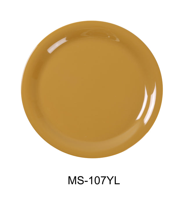 Yanco MS-107YL Mile Stone Narrow Rim Round Plate, 7.25" Diameter, Melamine, Yellow Color, Pack of 48