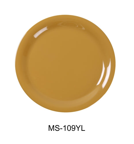 Yanco MS-109YL Mile Stone Narrow Rim Round Plate, 9" Diameter, Melamine, Yellow  Pack of 24
