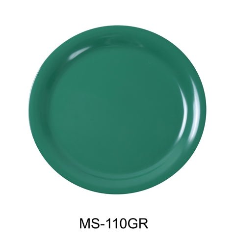 Yanco MS - 110GR Mile Stone Narrow Rim Round Plate, 10.5" Diameter, Melamine, Green Pack of 24