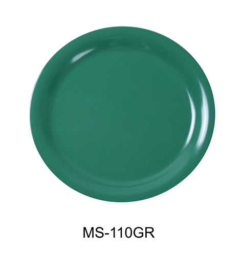 Yanco MS-110GR Mile Stone Narrow Rim Round Plate, 10.5" Diameter, Melamine, Green Pack of 24