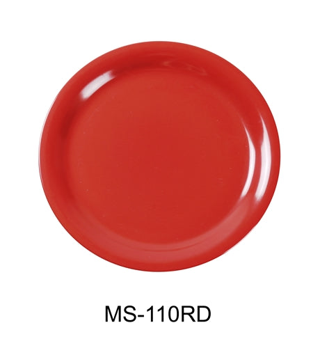 Yanco MS-110RD Mile Stone Narrow Rim Round Plate, 10.5" Diameter, Melamine, Orange Red Pack of 24