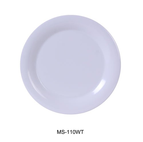 Yanco MS - 110WT Mile Stone Narrow Rim Round Plate, 10.5" Diameter, Melamine, White Pack of 24