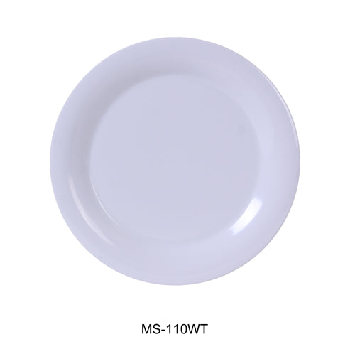 Yanco MS-110WT Mile Stone Narrow Rim Round Plate, 10.5" Diameter, Melamine, White Pack of 24