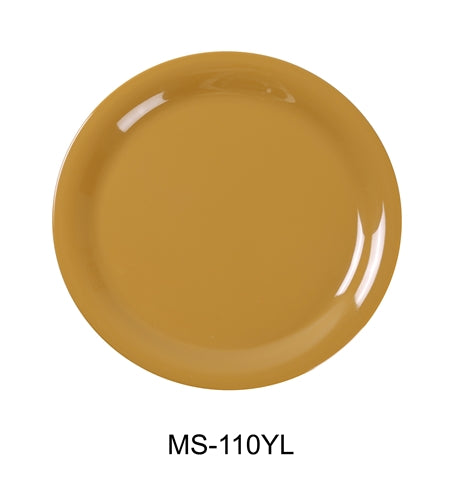 Yanco MS-110YL Mile Stone Narrow Rim Round Plate, 10.5" Diameter, Melamine, Yellow  Pack of 24