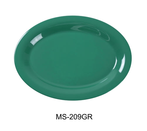 Yanco MS-209GR Mile Stone Oval Platter, 9.5" Length, 7.25" Width, Melamine, Green  Pack of 24