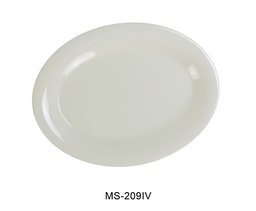 Yanco MS - 209IV Mile Stone Oval Platter, 9.5" Length, 7.25" Width, Melamine, Ivory Pack of 24