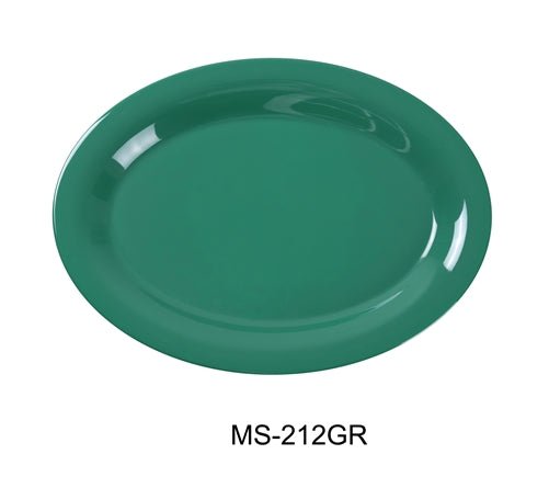 Yanco MS - 212GR Mile Stone Oval Platter, 12" Length, 9" Width, Melamine, Green Pack of 12