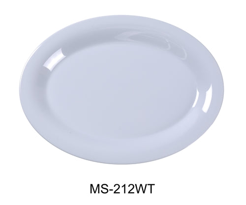 Yanco MS-212WT Mile Stone Oval Platter, 12" Length, 9" Width, Melamine, White Pack of 12