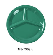 Yanco MS - 710GR Mile Stone Three Compartment Plate, 10.25" Diameter, Melamine, Green, Pack of 24