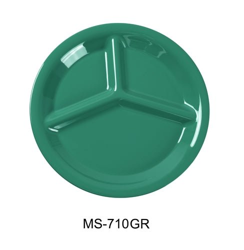 Yanco MS - 710GR Mile Stone Three Compartment Plate, 10.25" Diameter, Melamine, Green, Pack of 24
