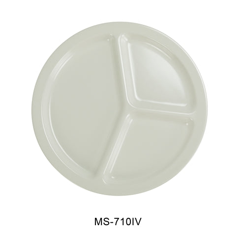 Yanco MS-710IV Mile Stone Three Compartment Plate, 10.25" Diameter, Melamine, Ivory , Pack of 24