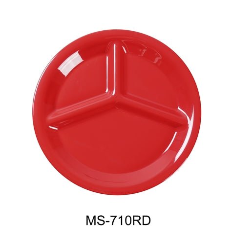 Yanco MS - 710RD Mile Stone Three Compartment Plate, 10.25" Diameter, Melamine, Orange Red, Pack of 24