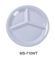 Yanco MS - 710WT Mile Stone Three Compartment Plate, 10.25" Diameter, Melamine, White, Pack of 24