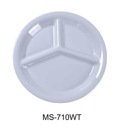 Yanco MS - 710WT Mile Stone Three Compartment Plate, 10.25" Diameter, Melamine, White, Pack of 24