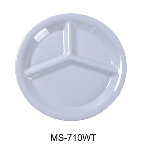 Yanco MS-710WT Mile Stone Three Compartment Plate, 10.25" Diameter, Melamine, White, Pack of 24