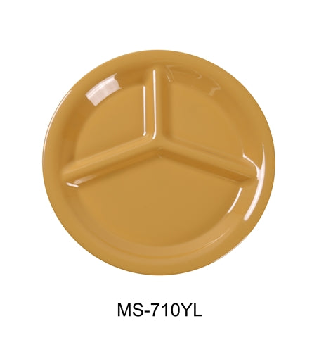 Yanco MS-710YL Mile Stone Three Compartment Plate, 10.25" Diameter, Melamine, Yellow, Pack of 24