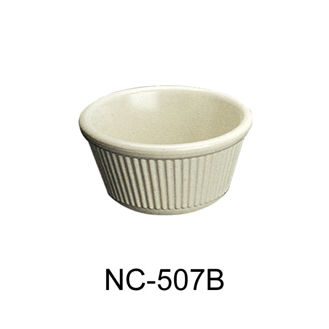Yanco NC-507B Fluted Ramekin, 1.5 oz Capacity, 1.35" Height, 2.5" Diameter, Melamine, Bone White Color, Pack of 72