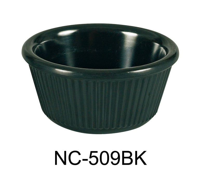 Yanco NC-509BK Fluted Ramekin, 2 oz Capacity, 1.375" Height, 3" Diameter, Melamine, Black Color, Pack of 72