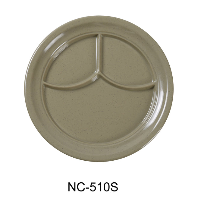Yanco NC-510S Compartment Collection 3-Compartment Plate, 9" Diameter, Melamine, Sand Color, Pack of 24