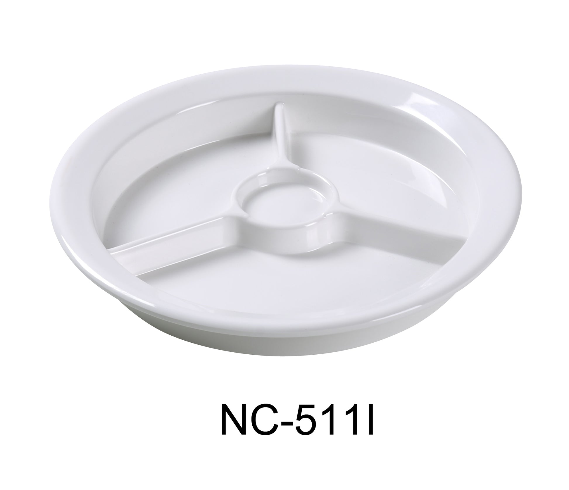 Yanco NC - 511I Compartment Collection 3 - Compartment Plate with Cup Holder, 9" Diameter, Melamine, Ivory Color, Pack of 24