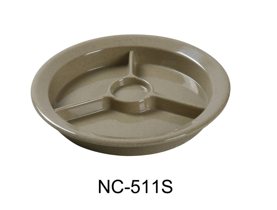 Yanco NC-511S Compartment Collection 3-Compartment Plate with Cup Holder, 9" Diameter, Melamine, Sand Color, Pack of 24