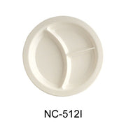Yanco NC - 512I Compartment Collection 3 - Compartment Plate with Deep Beveled Foot, 9" Diameter, Melamine, Ivory Color, Pack of 24