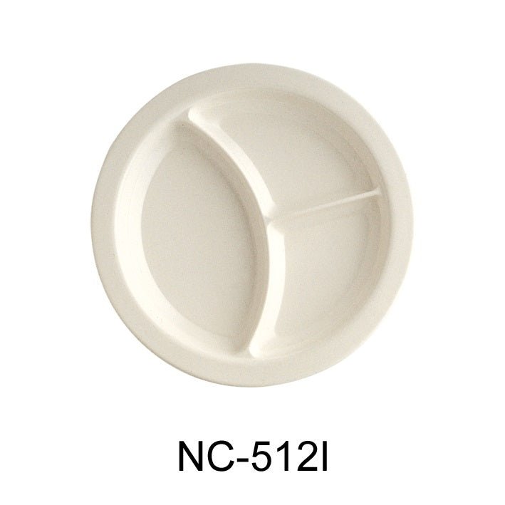 Yanco NC - 512I Compartment Collection 3 - Compartment Plate with Deep Beveled Foot, 9" Diameter, Melamine, Ivory Color, Pack of 24