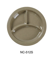 Yanco NC - 512S Compartment Collection 3 - Compartment Plate with Deep Beveled Foot, 9" Diameter, Melamine, Sand Color, Pack of 24