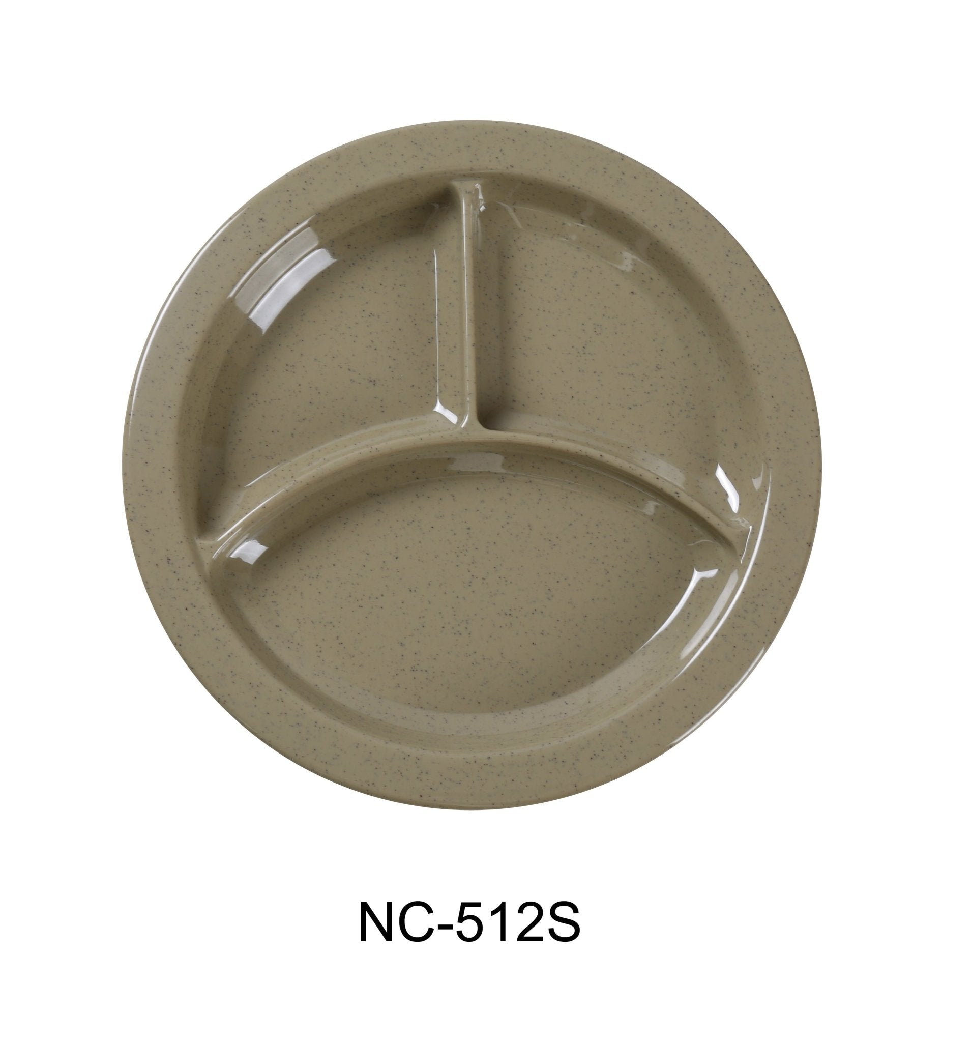 Yanco NC - 512S Compartment Collection 3 - Compartment Plate with Deep Beveled Foot, 9" Diameter, Melamine, Sand Color, Pack of 24