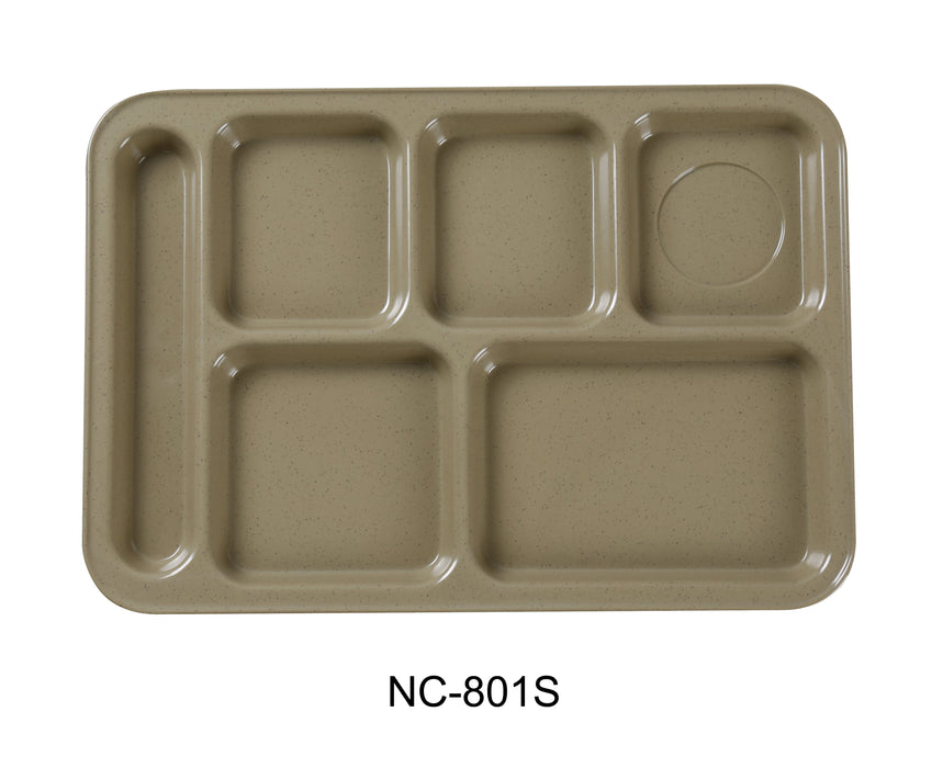 Yanco NC-801S Compartment Collection 6-Compartment Plate, Left Hand, 14" Length, 10" Width, Melamine, Sand Color, Pack of 12