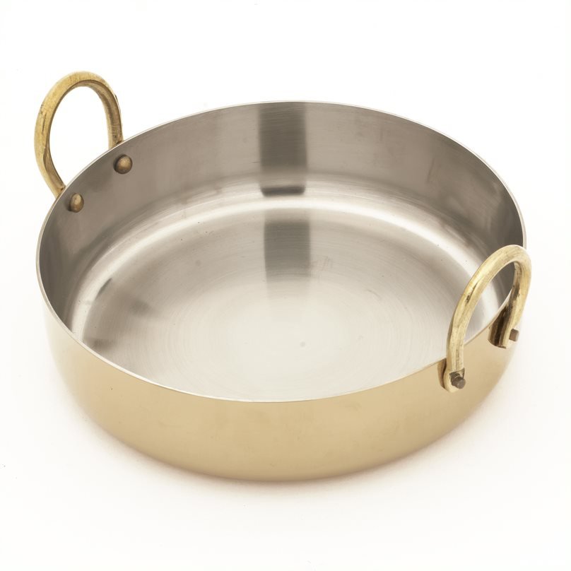 Stainless Steel Gold Fry Pan with Brass Wire Handle - 18 Oz