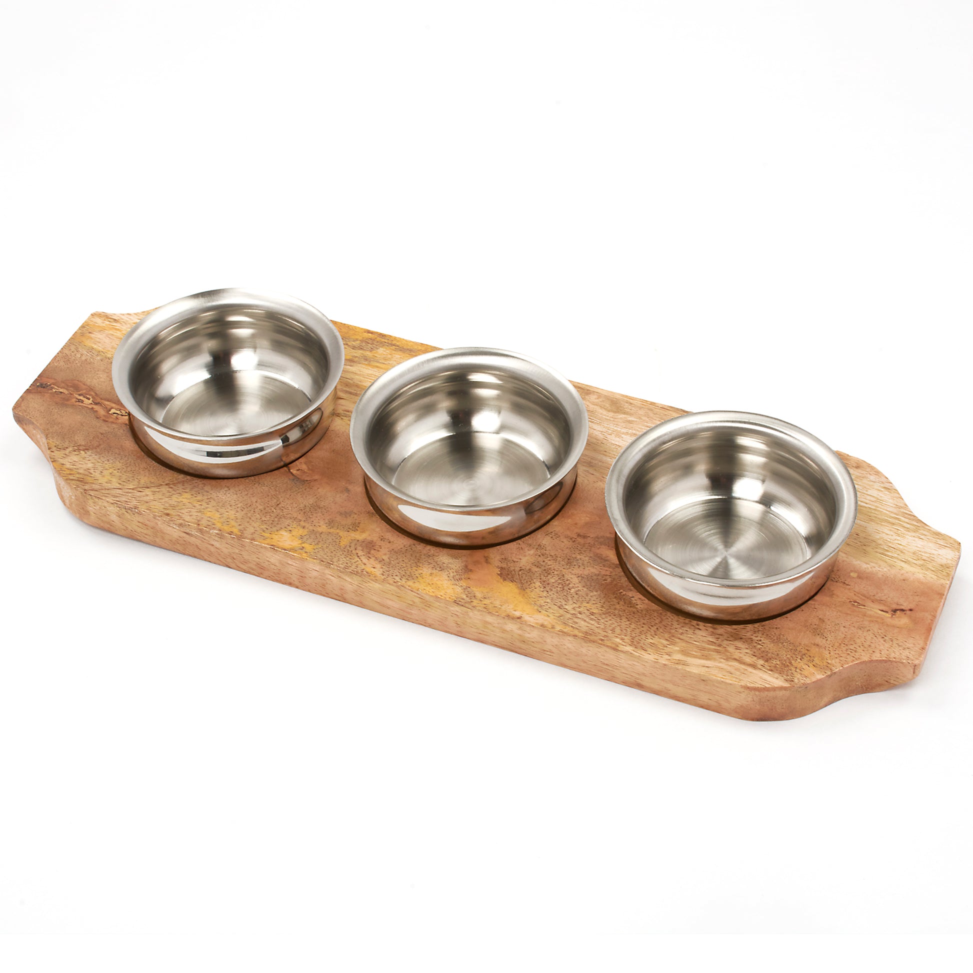 Stainless Steel 3 Handi Bowl Server with Wooden Under Liner