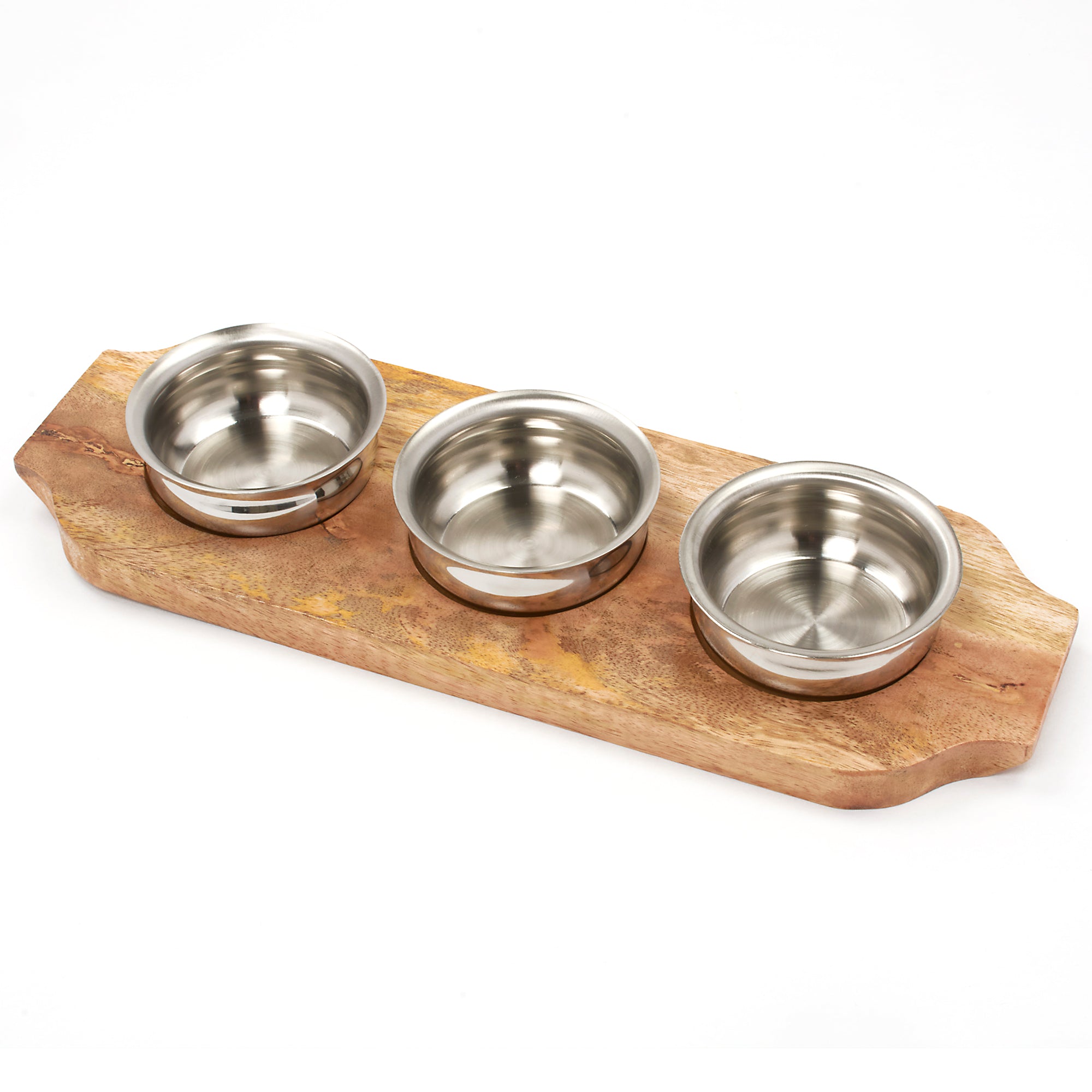 Stainless Steel 3 Handi Bowl Server with Wooden Under Liner