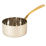 Hammered Stainless Steel Sauce Pan serving bowl with Brass Handle - 20 Oz.