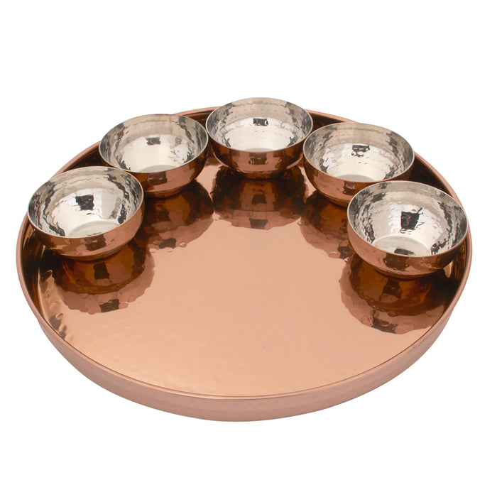 Handmade Round Rose Gold Finish Hammered Stainless Steel Thali Platter  - 13 inches (33 cm)