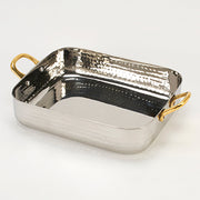Hammered Stainless Steel Rectangle Serving Pan with Brass Handles - 33 Oz. (1000 ml)