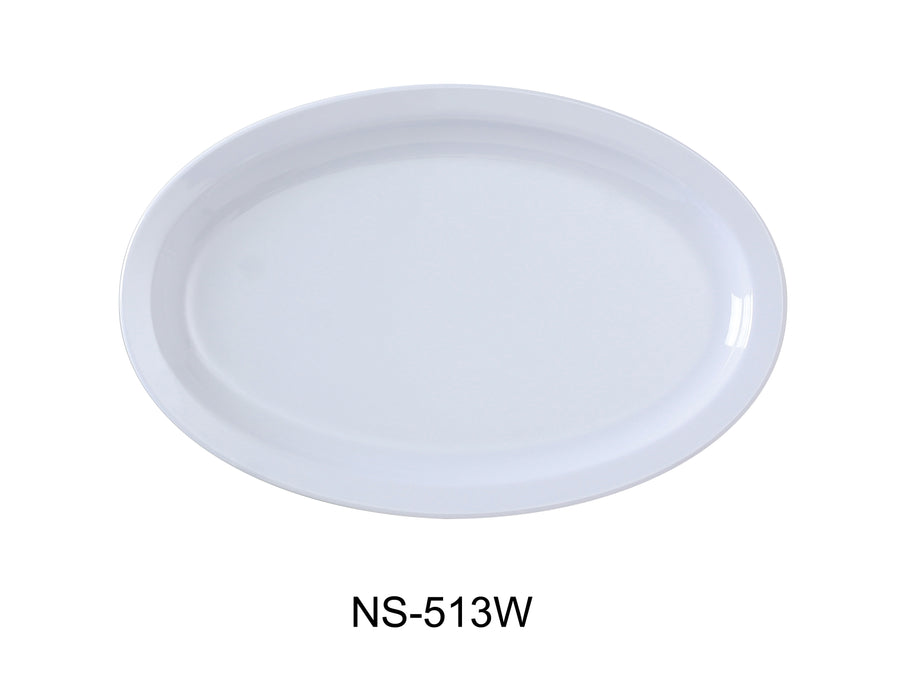 Yanco NS-513W Nessico Oval Platter with Narrow Rim, 13" Length, 8.5" Width, Melamine, White Color, Pack of 12
