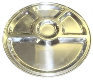 Stainless Steel Round Compartment Plate / Thali Mess Tray with 5 compartments - 13 Inch