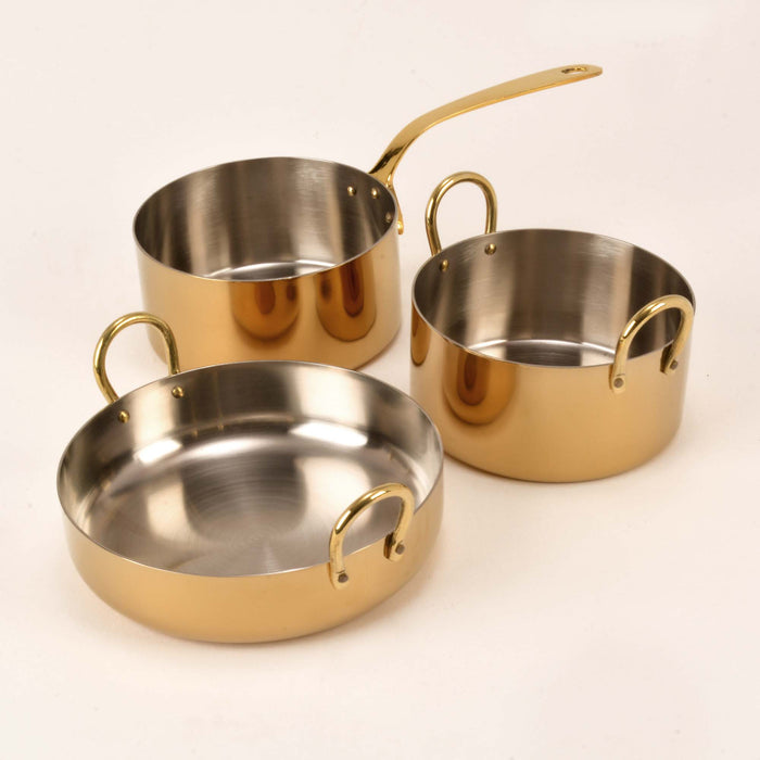 Stainless Steel Gold Fry Pan with Brass Wire Handle - 18 Oz