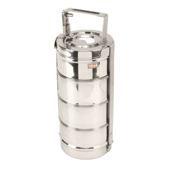 Nishi tiffin-box-10x4 – Stainless Steel Tiffin Lunch Box 4 Tier, 26 Oz. Bowl