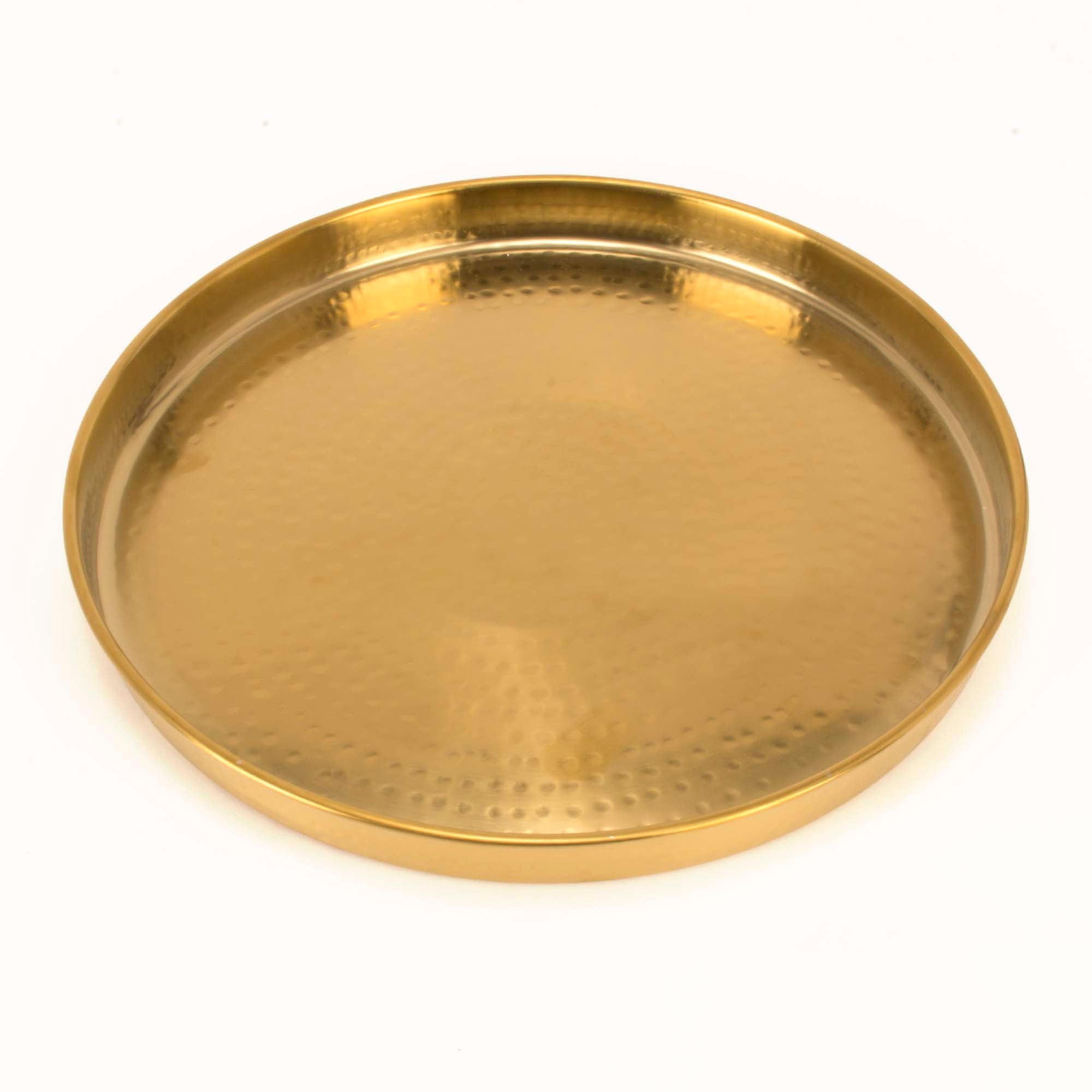 Handmade Round Gold Finish Hammered Stainless Steel Thali Platter - 13 inches