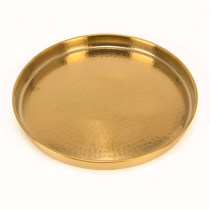 Handmade Round Gold Finish Hammered Stainless Steel Thali Platter  - 13 inches