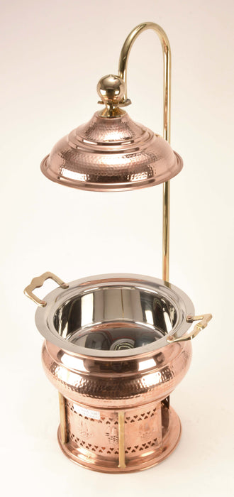 Copper Step Handi Bowl Chafing Dish with Brass Lid Holder - 7 Qt.