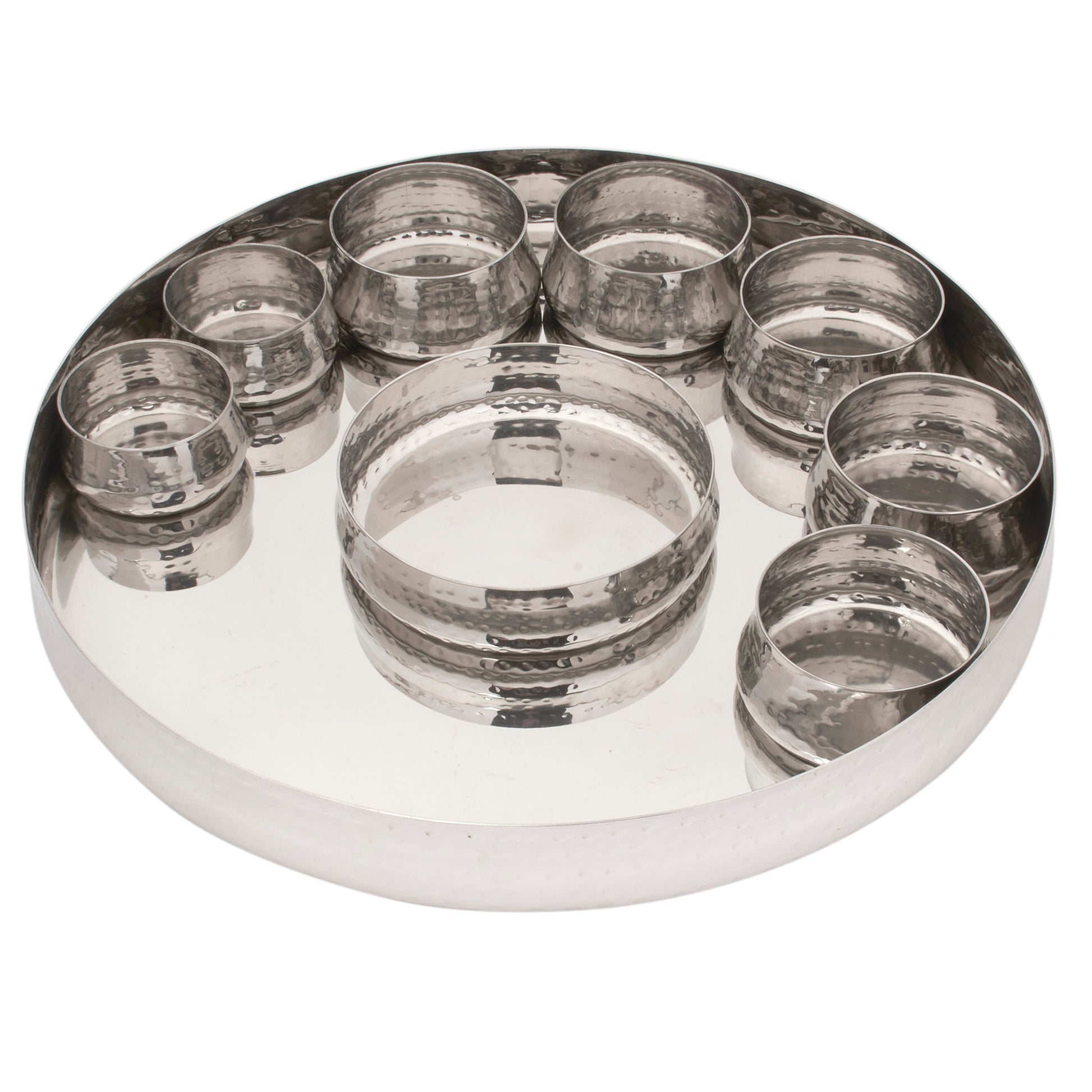 Stainless Steel Hammered Round Curved Border Thali platter 13 inch (33 cm)
