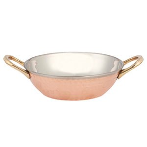 Copper/Stainless Steel Kadai Bowl with Brass Handles - 16 Oz.