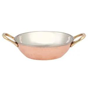 Nishi C-S-K-B-H-2 – Copper/Stainless Steel Kadai Bowl with Brass Handles - 16 Oz.