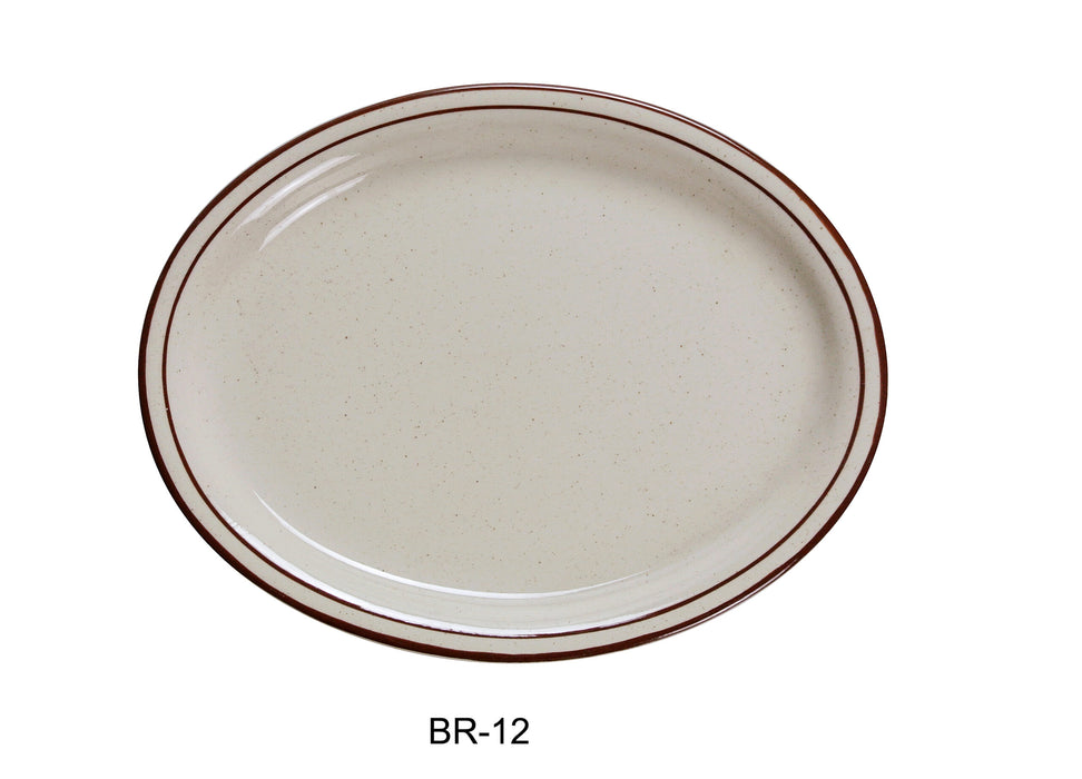 Yanco BR-12 Brown Speckled Platter, 9.5″ Length, 7.5″ Width, China, American White Color, Pack of 24